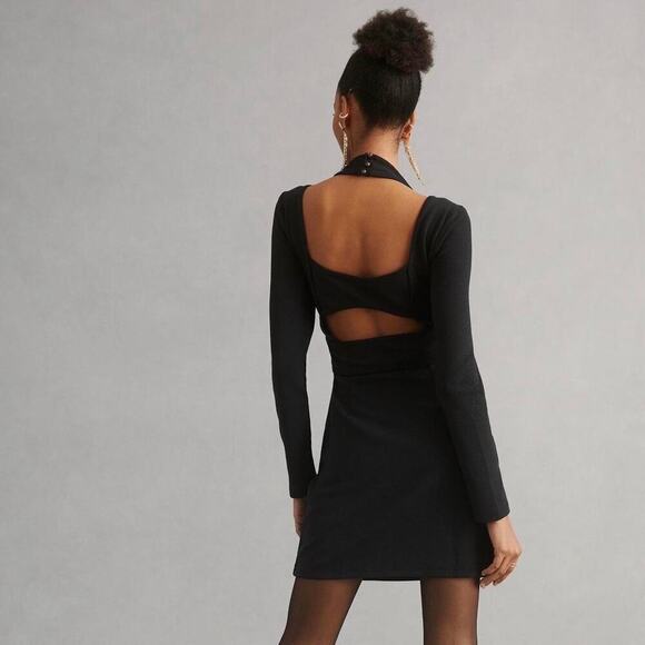 NWT Anthropologie Ponte Cutout Mini Dress Little Black Dress Knit Size Small - Picture 3 of 9